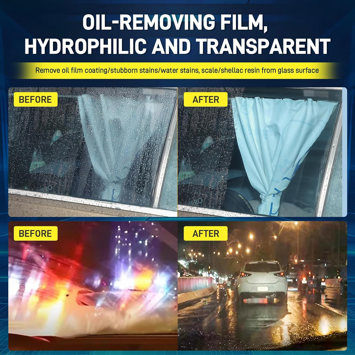 Car Glass Cleaner & Oil Film Remover – Nano Rare Earth Formula Effectively Remov