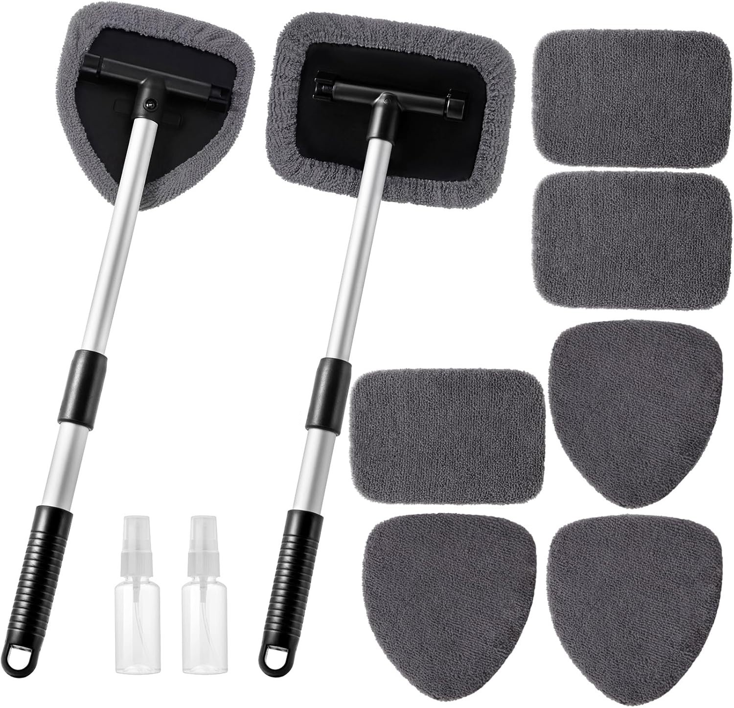 Car Windshield Cleaner Tool with Extendable Handle & 6 Reusable Microfiber Pads