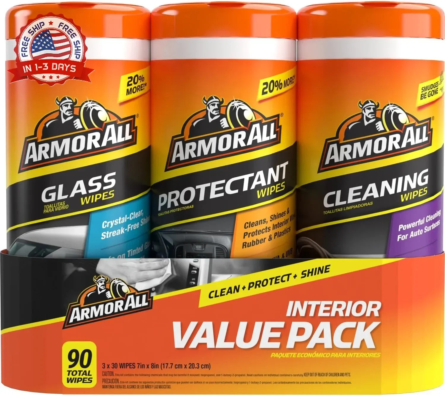 Armor All Car Interior Value Pack, 90 Count, Includes Auto Glass Cleaner, Cleani