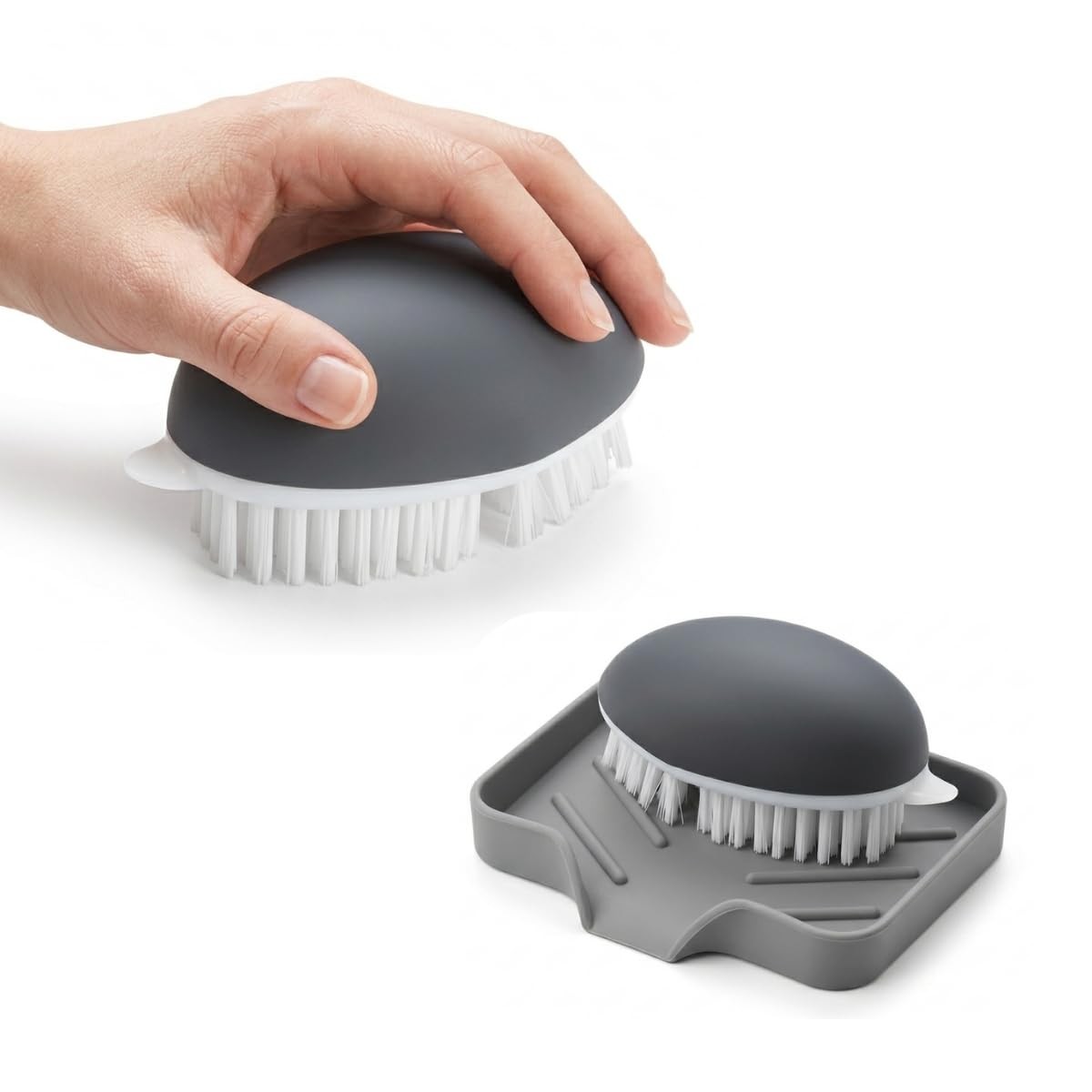 LEONBRANDS 3-Piece Vegetable Brush for Food and Silicone Sink Mat Set – Ergon…
