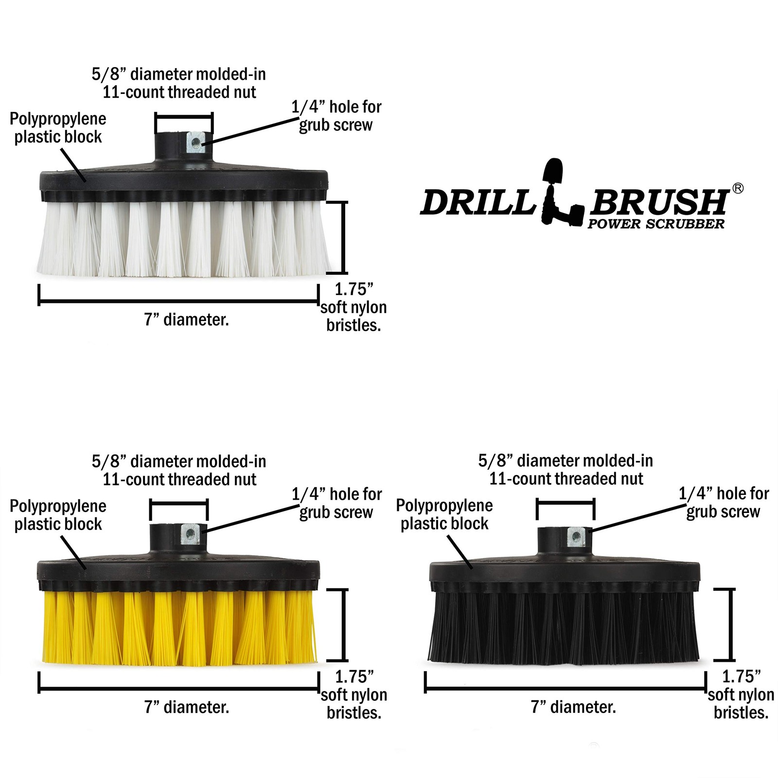 7 Inch Variety Cleaning Kit for Variable Speed Polisher – Big Cleaning Brushe…