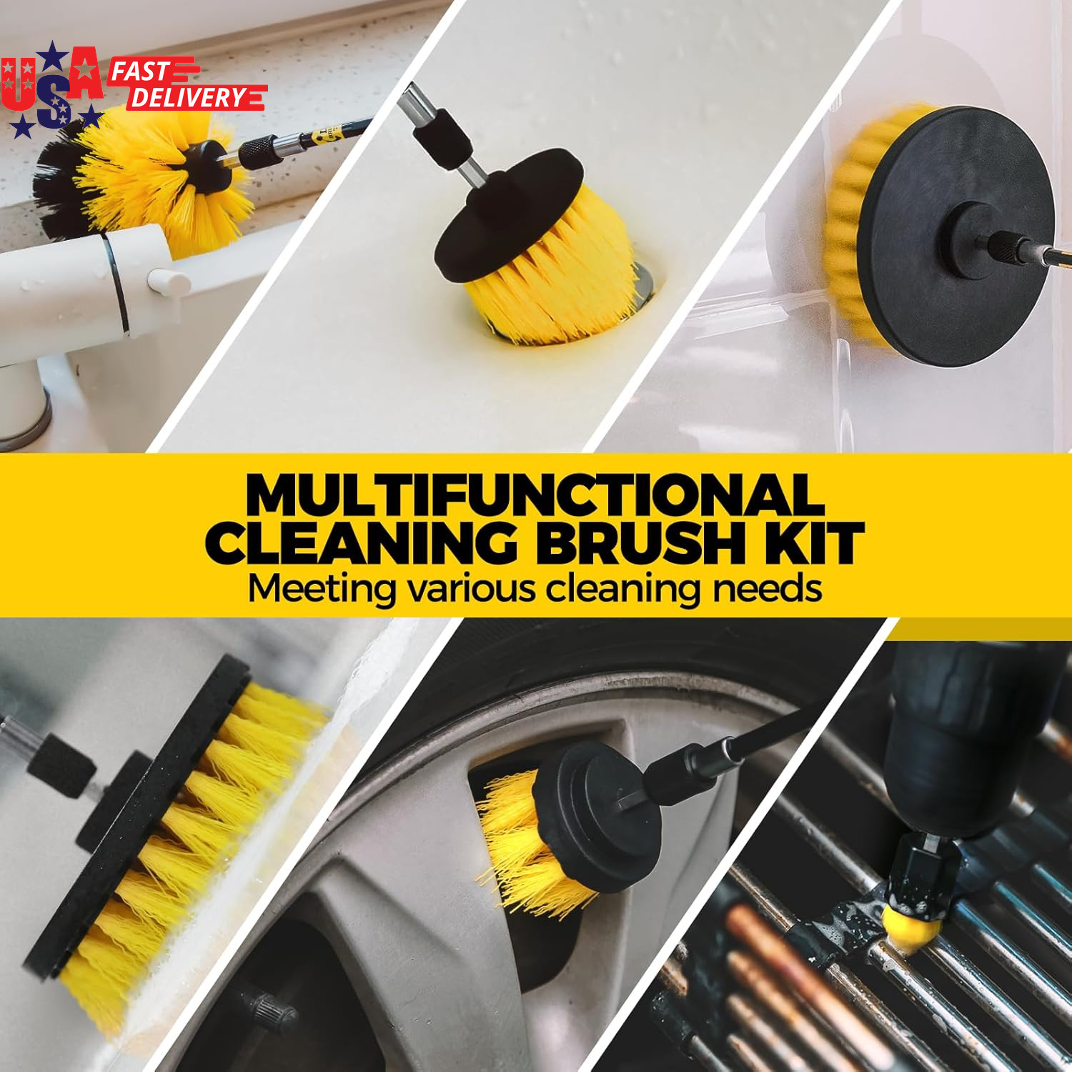 30 Piece Drill Brush Set, Scrub Pads Scrubber Brush with Extend Long Handle Clea