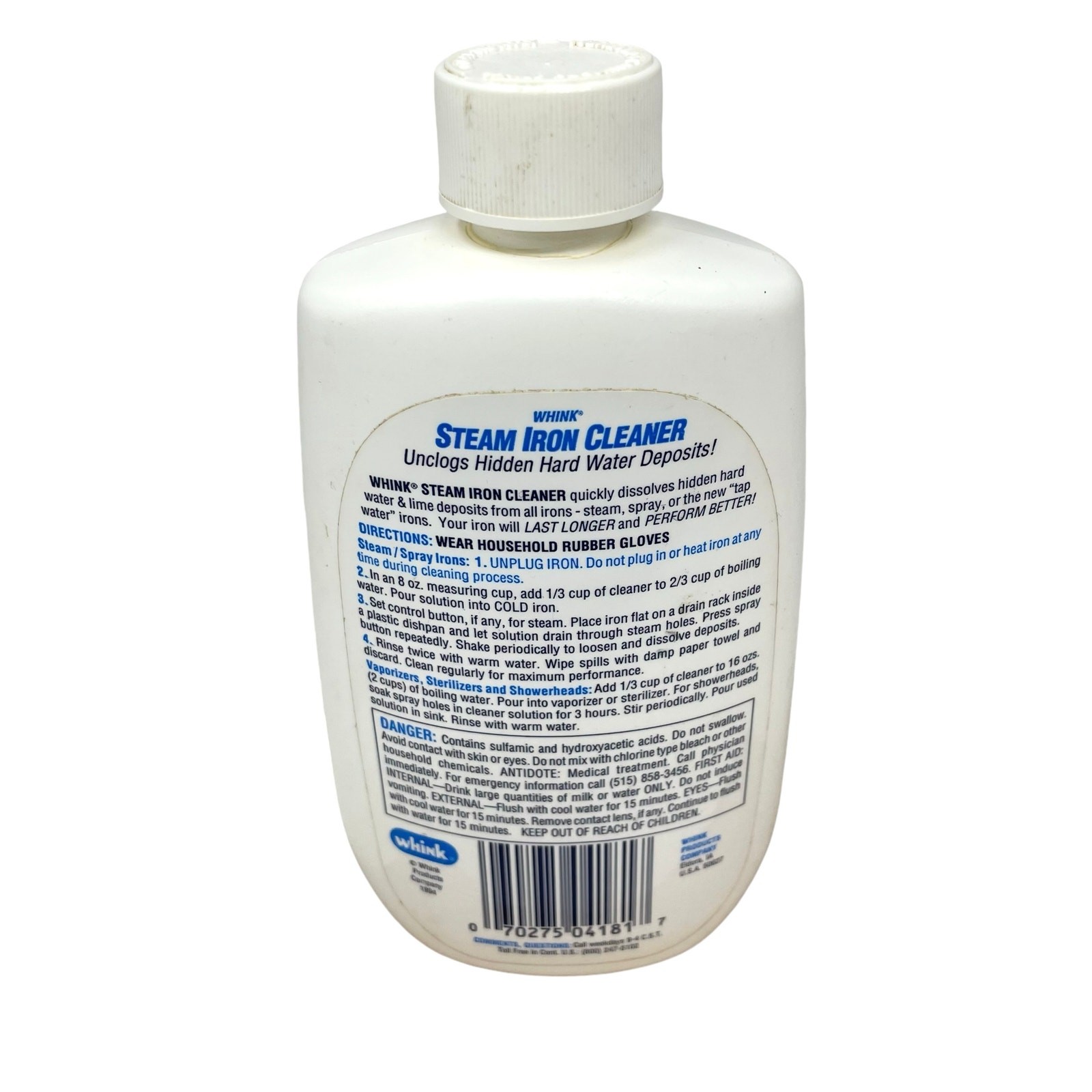Whink Steam Iron Cleaner Discontinued 10 fl. oz. 98% Full- See Scale Picture
