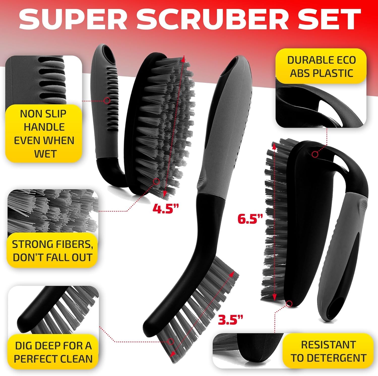 3-piece brush set – Shower cleaning brush with ergonomic handle