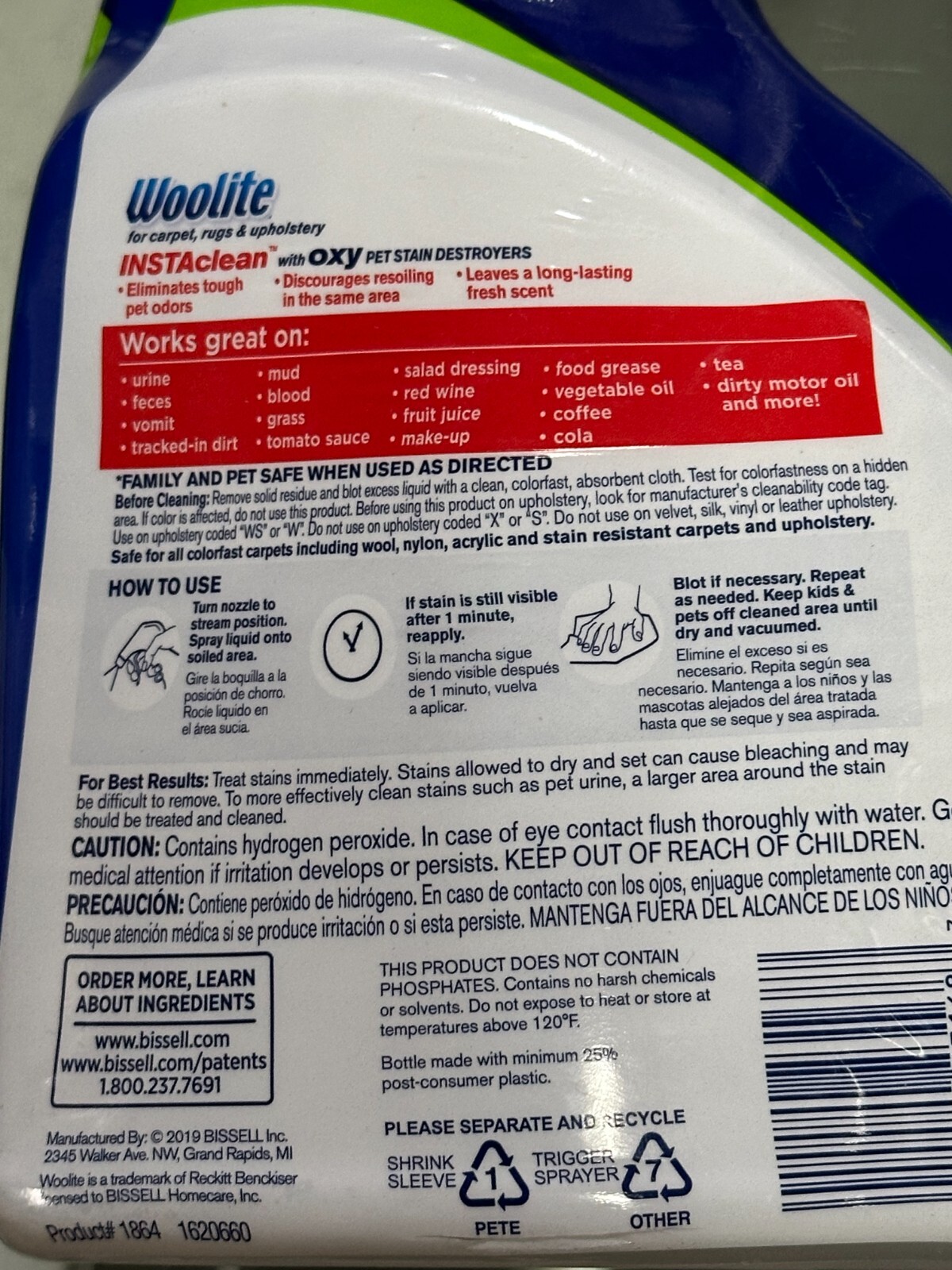 Woolite INSTA CLEAN Carpet Upholstery Rug PET STAIN ODOR OXY DESTROYER 946ml