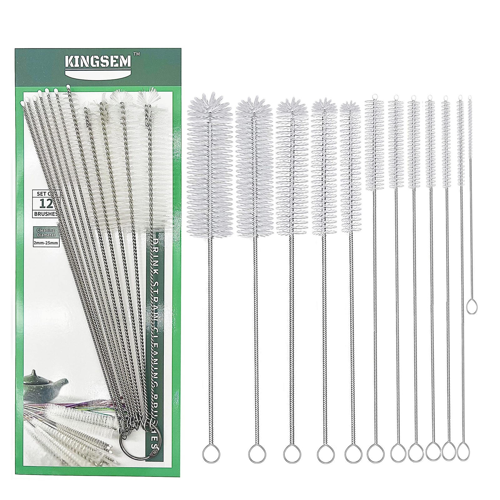 12 PCS Straw Cleaner Brush kit with 2mm-25mm /6.5-10 INCH for Tube and Pipe.T…