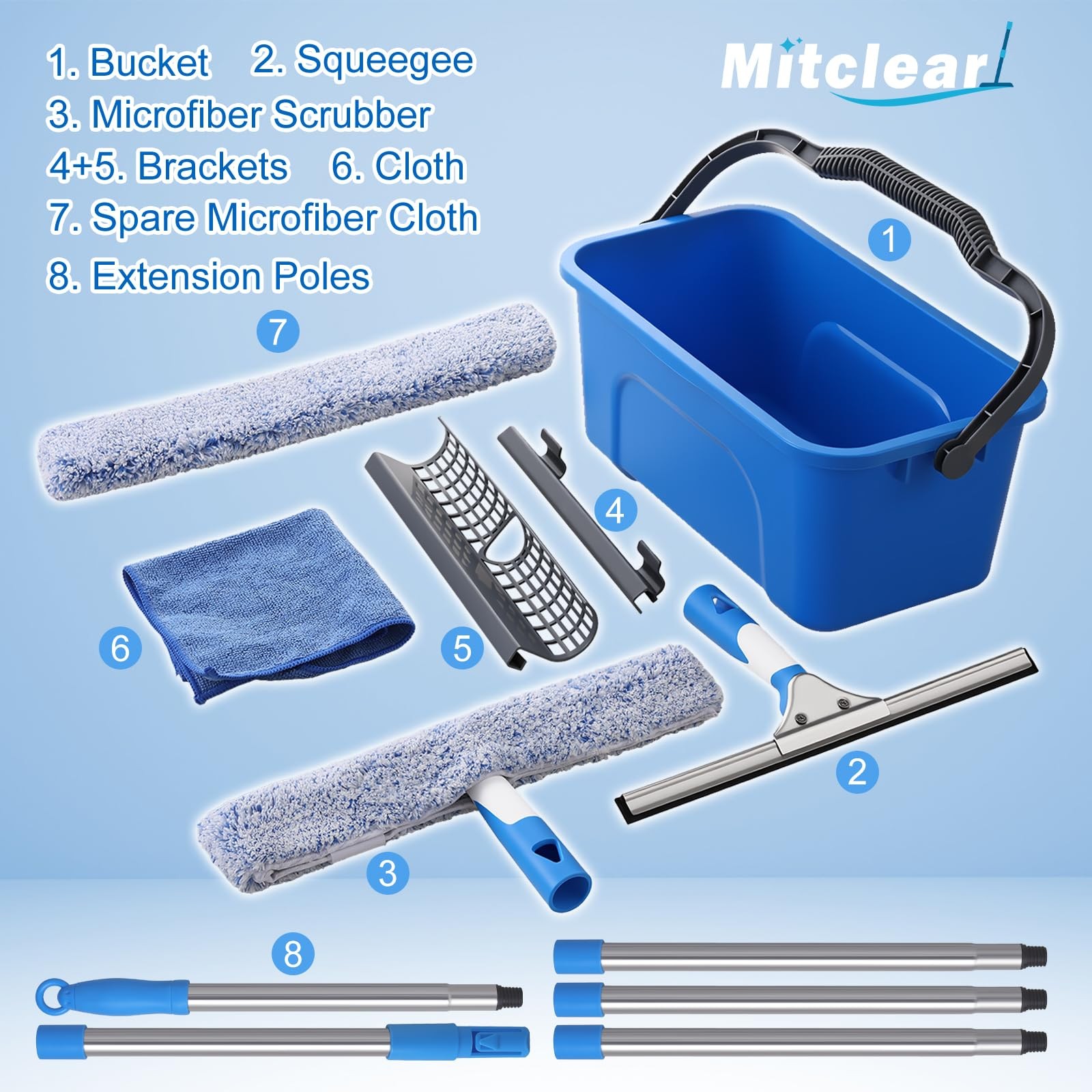 Professional Window Cleaning Kit with Bucket 3 Gallon, 14″ Window Squeegee Mi…