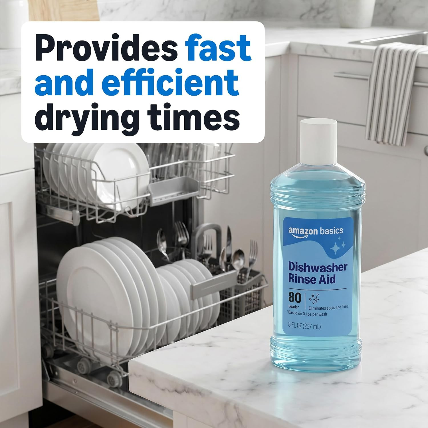 Dishwasher Rinse Aid, Prevents Spots & Film, Enhances Drying, 8 Fl