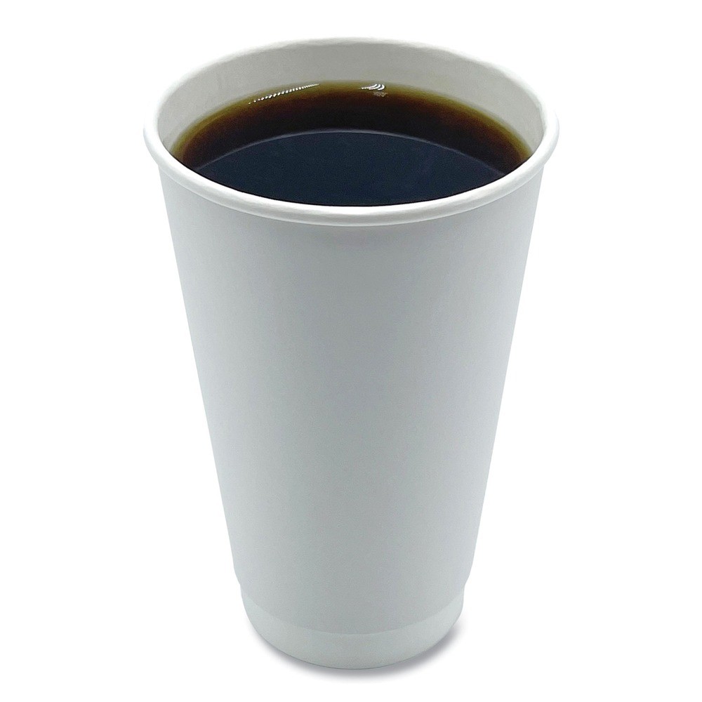 Boardwalk DW16HCUP 16 oz Double-Walled Paper Hot Cups – White (500/Carton) New