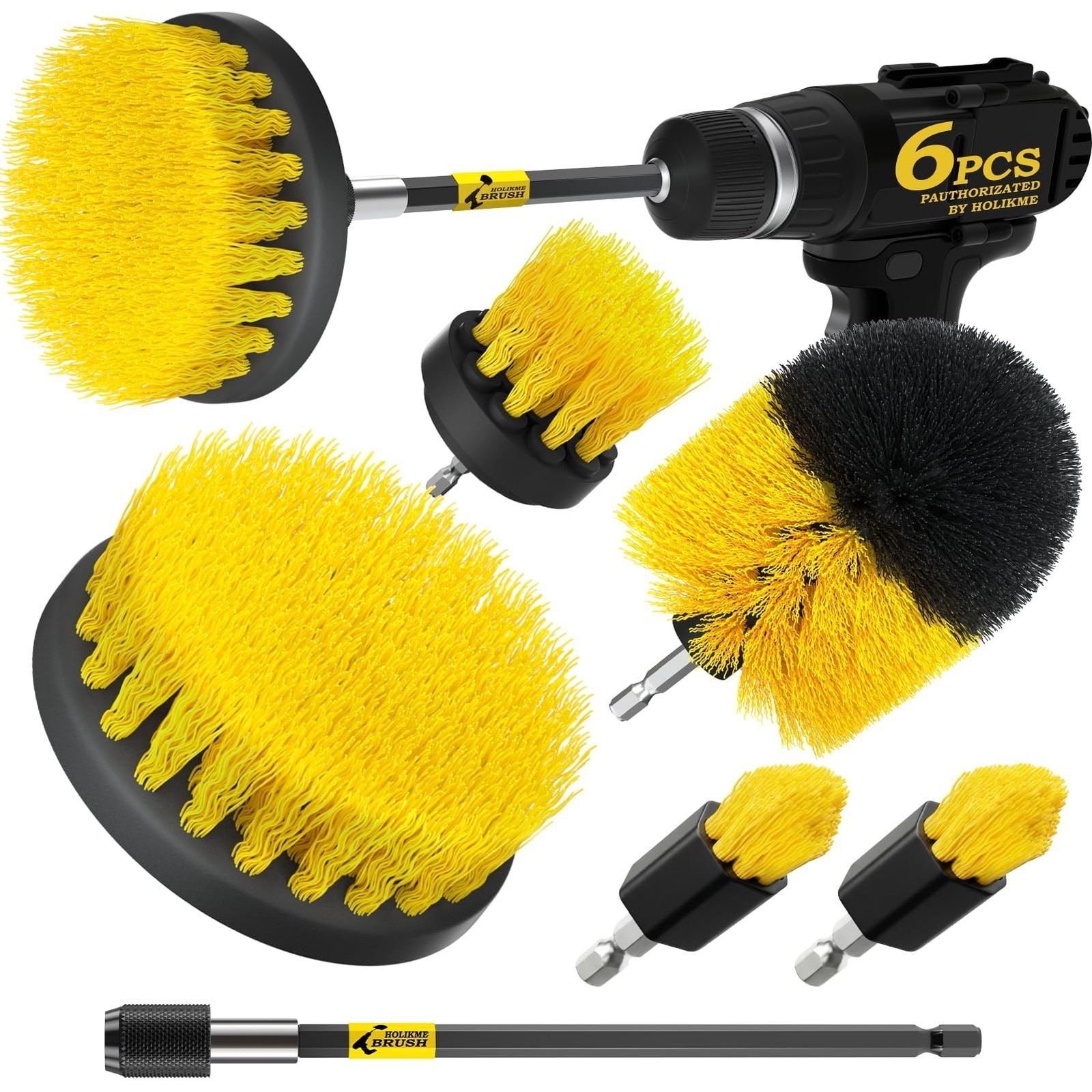 Holikme Power Scrubber Brush Kit 6Pack Grout Tub Floor No Scratch Cleaning Tool
