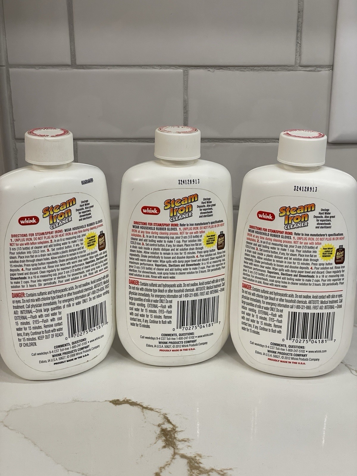 Lot of 3 Whink Steam Iron Cleaner Unclogs Hard Water Deposits Discontinued 10 oz