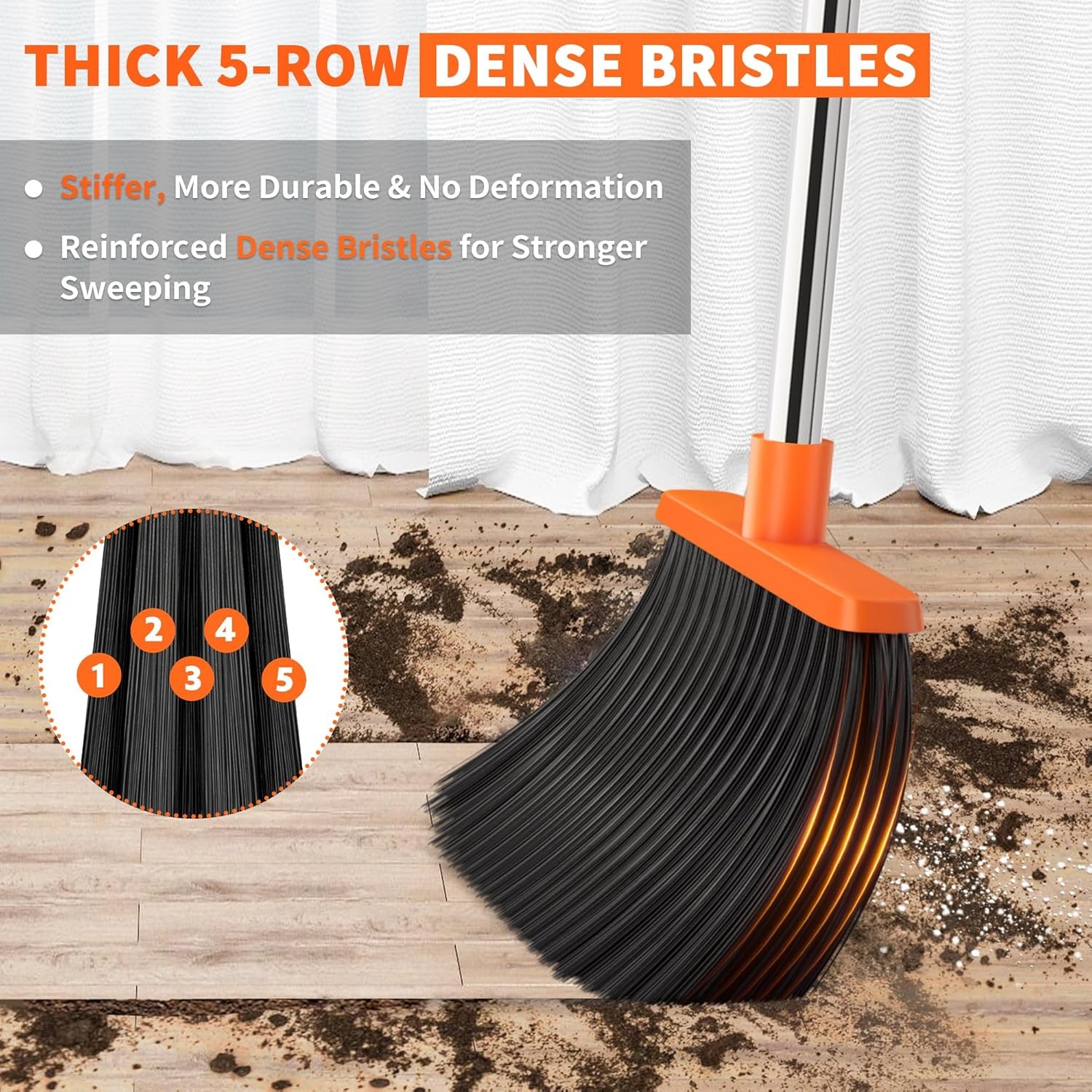 Upgraded Broom and Dustpan Set, Long Handle Standing bo with