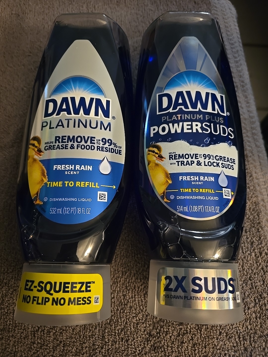 2 Dawn Platinum Plus/PowerSuds Liquid Dish Soap 17.4 oz. EZ-Squeeze Bottle (K81)