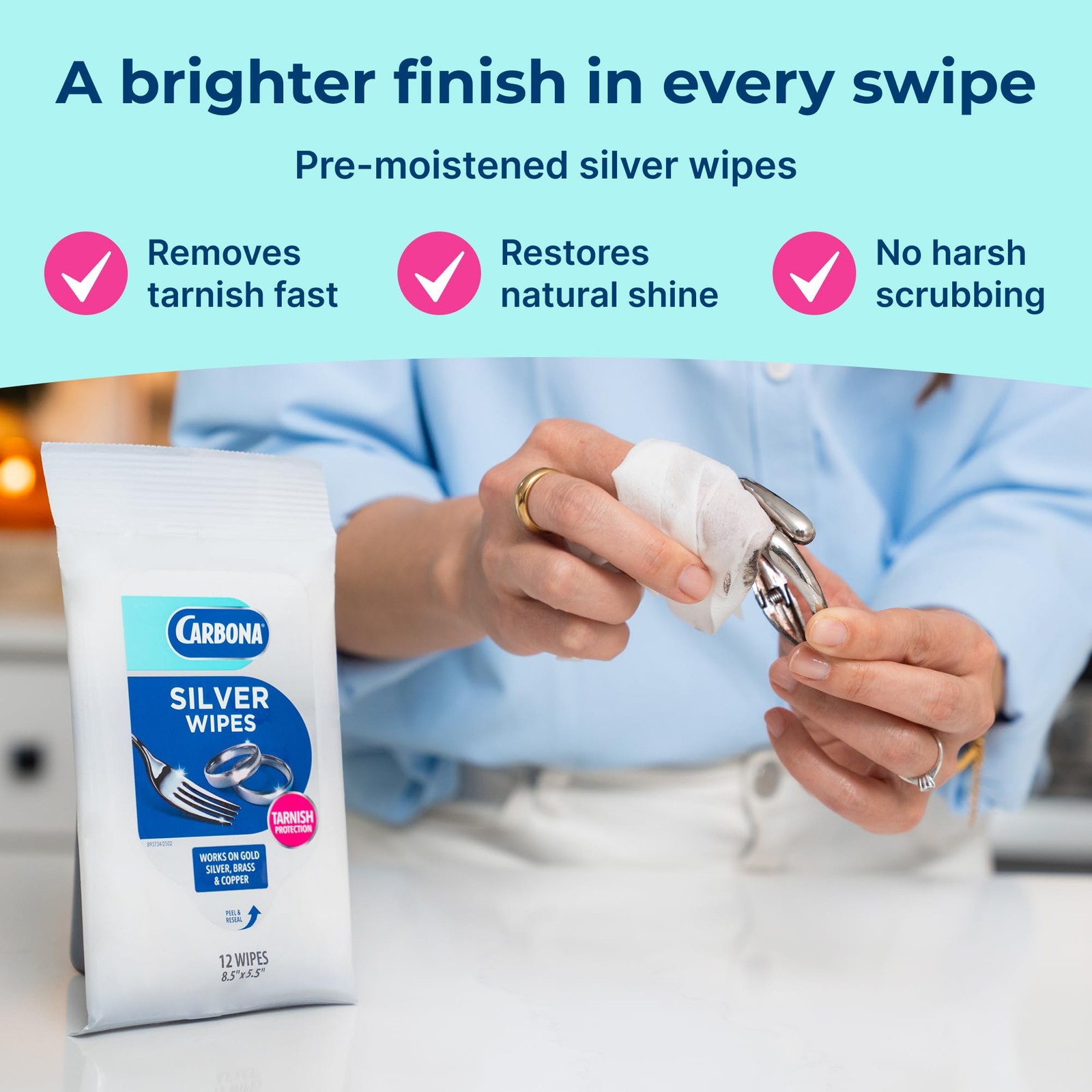 Carbona Silver Wipes, Tarnish Remover & Cleaner 12 Ct, 8.5″ x 5.5″…