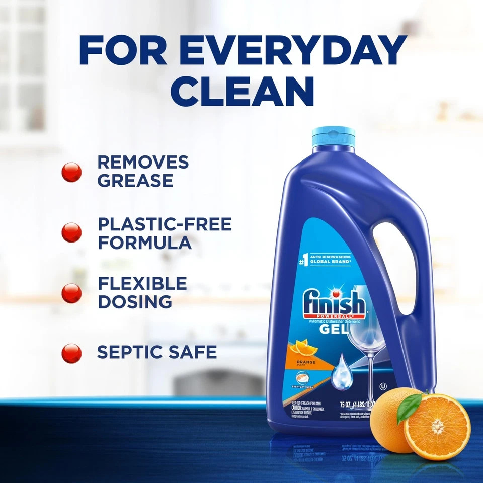 Finish Gel Liquid Dishwasher Detergent, Advanced 75 Fl Oz (Pack of 1), Orange