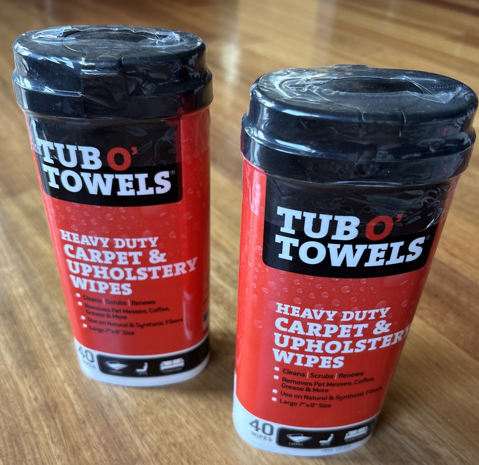 2 Tub O’ Towels Carpet & Upholstery Cleaning Wipes – Heavy Duty Stain Remover 40