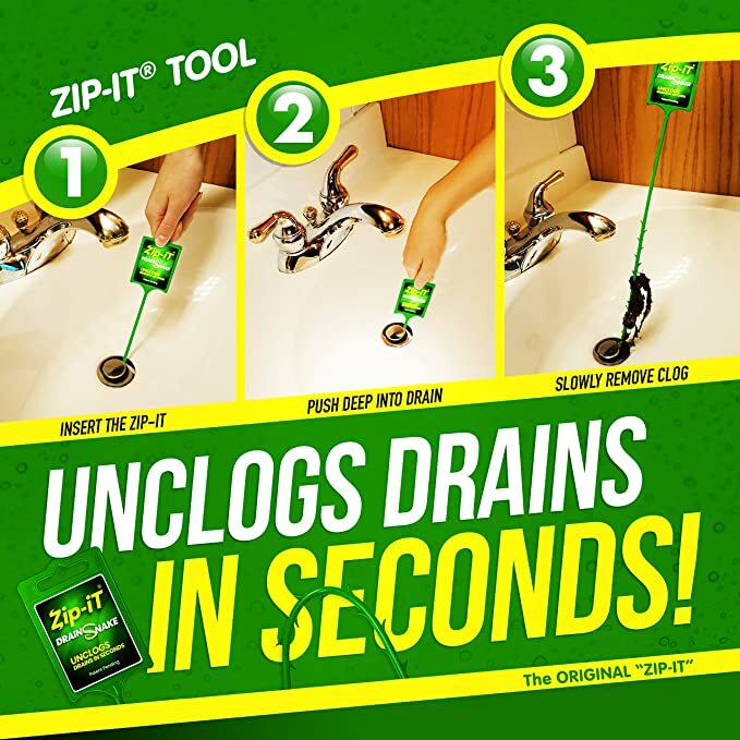 ZIP IT DRAIN CLEANER, 1-Pack Plastic Drain Stick Hair Clog Remover, drain snake