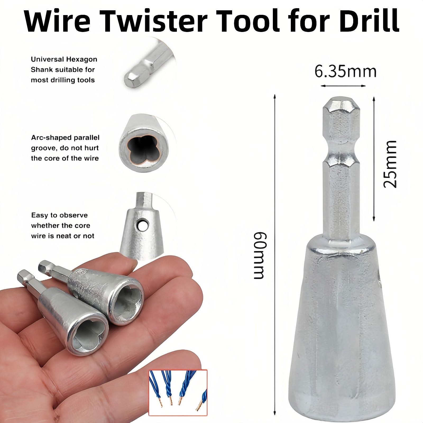 2 Pcs Wire Twister Tool For Drill 1/4 Inch Hex Shank 922 AWG