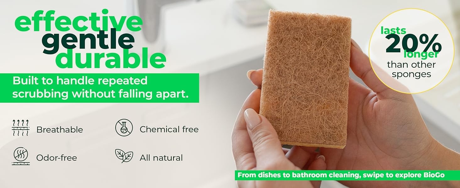 12 Pack Natural Biodegradable Kitchen Sponges – Eco-Friendly, Compostable,