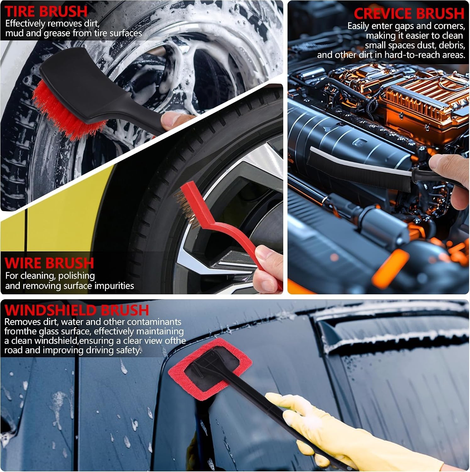 32Pcs Car Detailing Kit Brush Set Drill Attachments Interior Exterior Wheels
