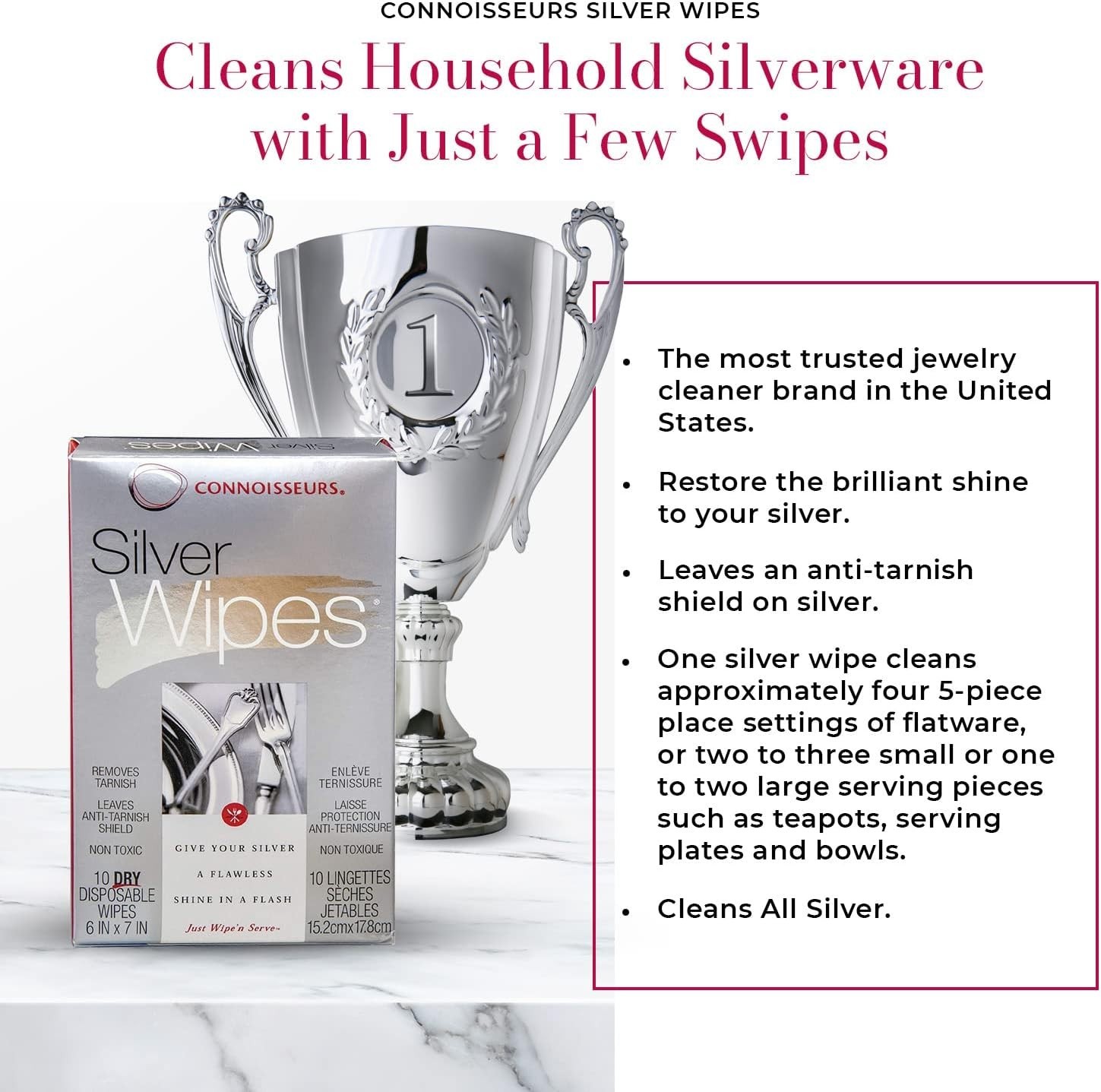 Elegant Silver Cleaner Wipes – 10 Disposable Wipes for Jewelry & Tableware