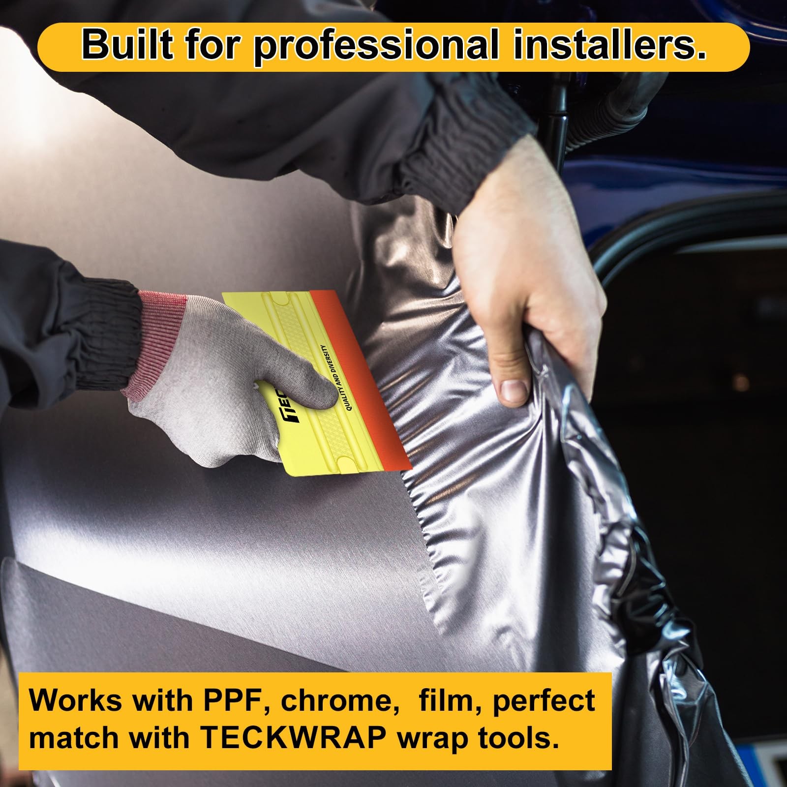 TECKWRAP Felt Edge Squeegee for Vinyl Wrap, Car PPF, Decal 4pcs Yellow