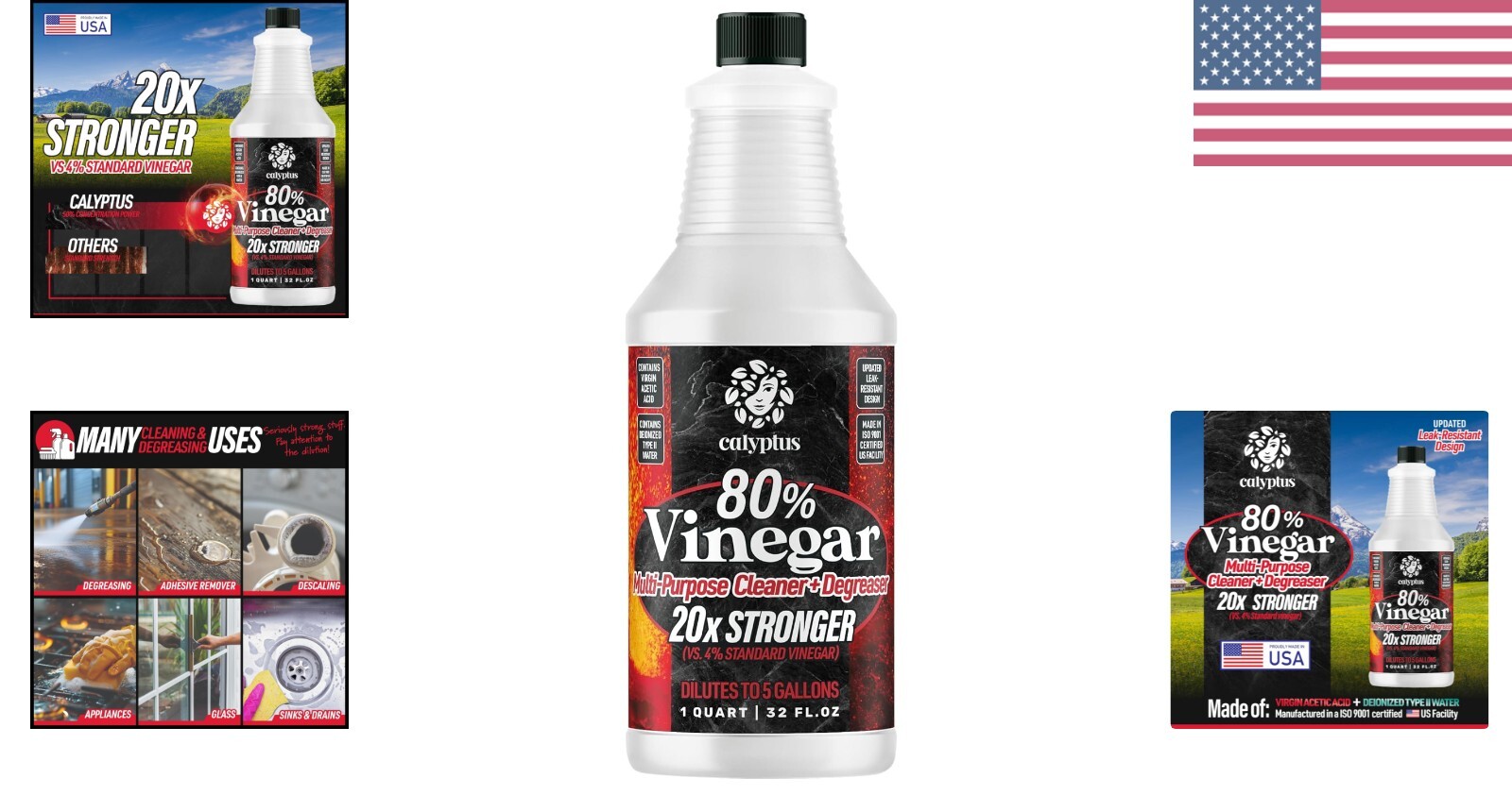 80% Pure Concentrated Vinegar – 32oz Dilutes to 5 Gallons for Powerful Cleaning