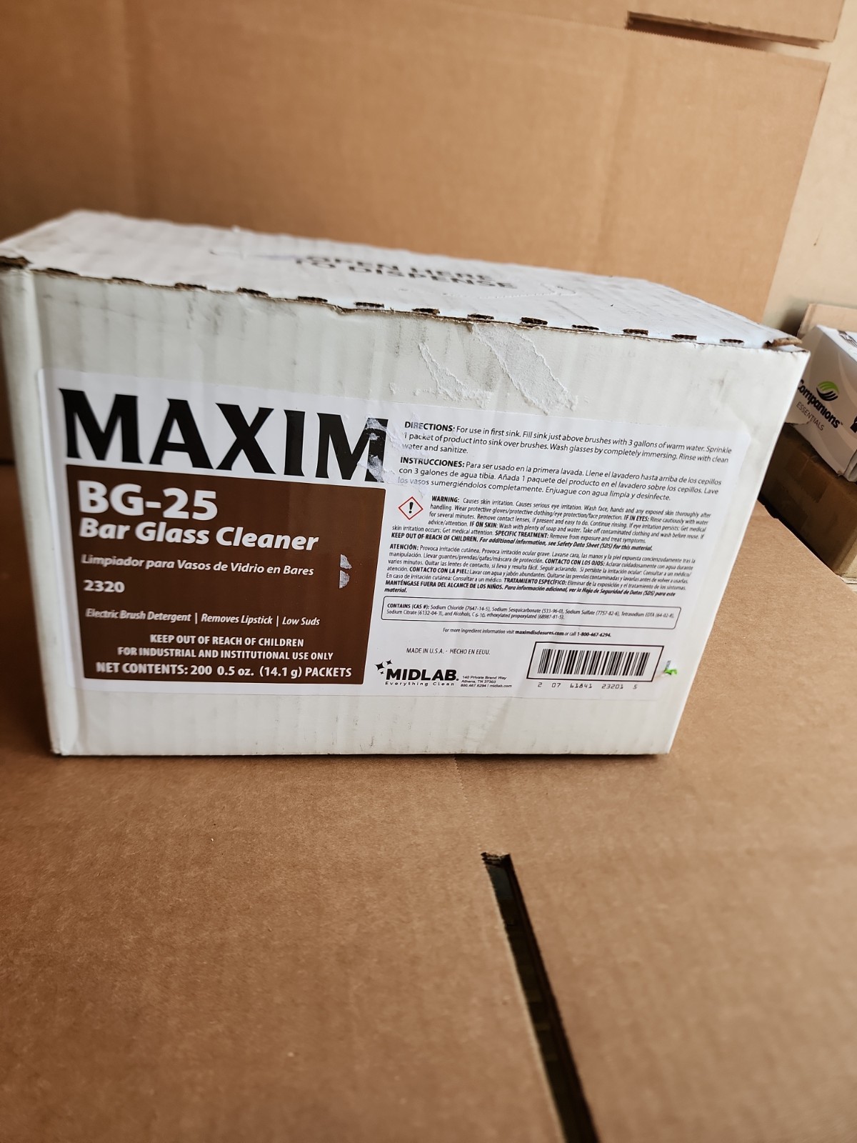 Maxim BG-25 Bar Glass Cleaner 200 Packets 0.5 oz Commercial Detergent