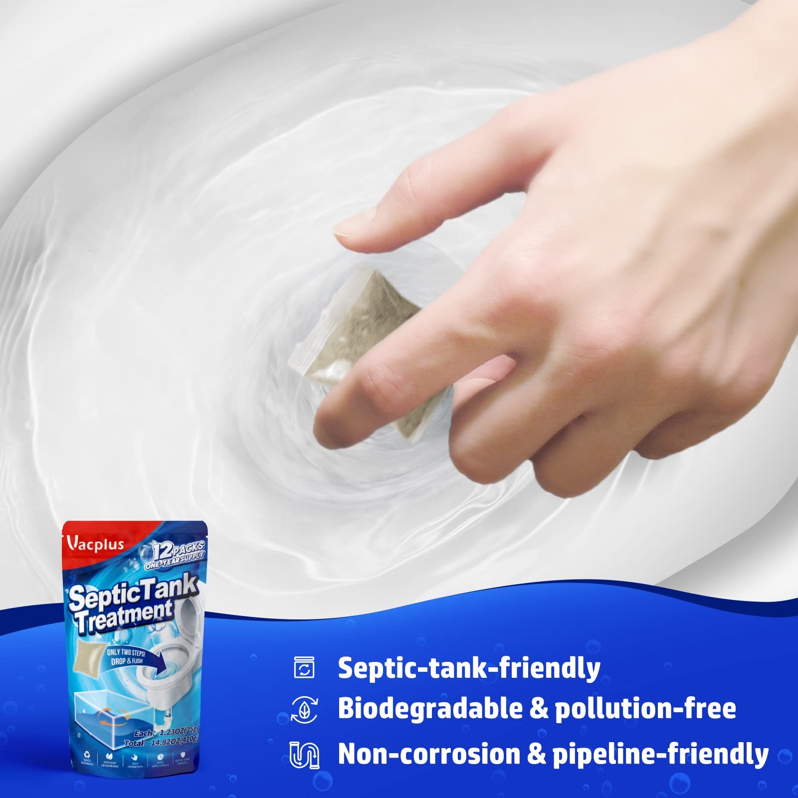 Septic Tank Treatment 12 Pcs Year Supply Dissolvable Packs Biodegradable Enzymes