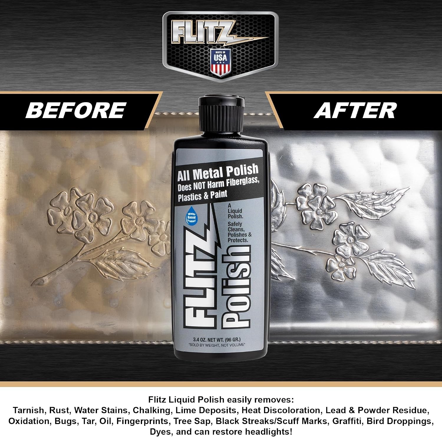 Multi Purpose Metal Polish Liquid – 3.4oz Bottle of USA-Made Tarnish Remover –