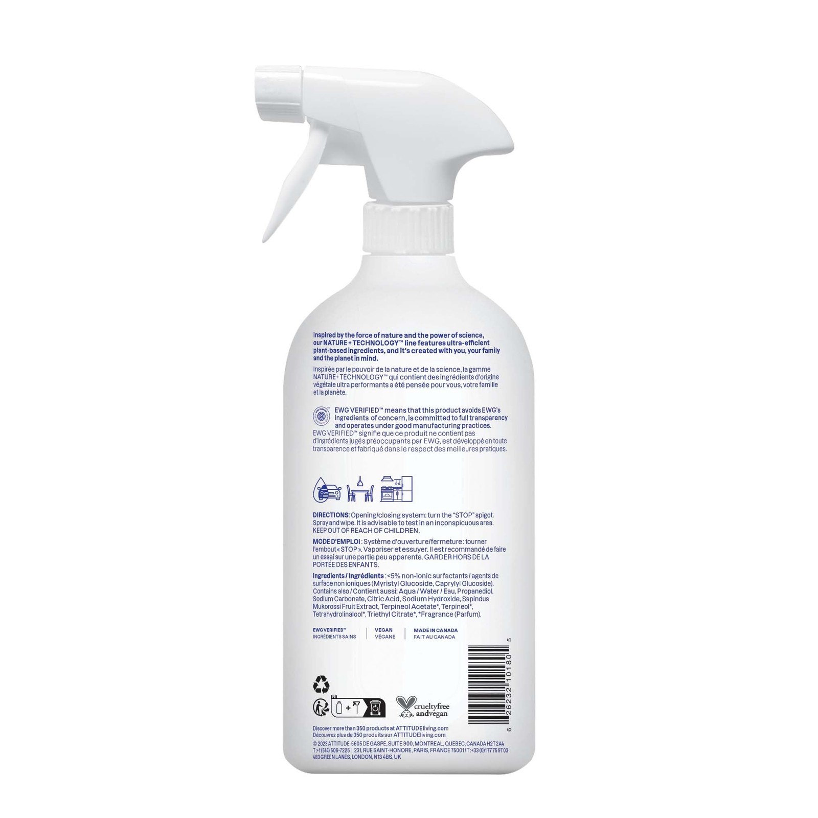 ATTITUDE All Purpose Cleaner Spray EWG Verified Vegan Made with 94% Plant Based