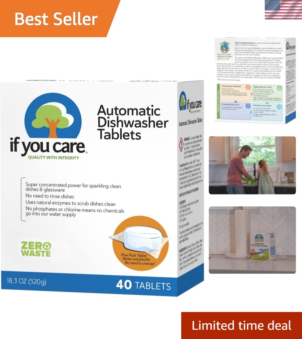 Dishwasher Tablets 40 Count – Powerful, Plant Based, Concentrated, Biodegrada…