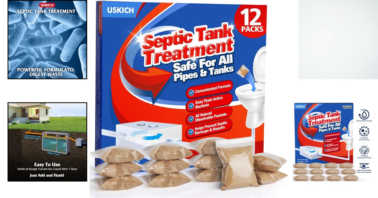 Septic Tank Solution – 12 Dissolvable Live Bacteria Packets for Clean Systems