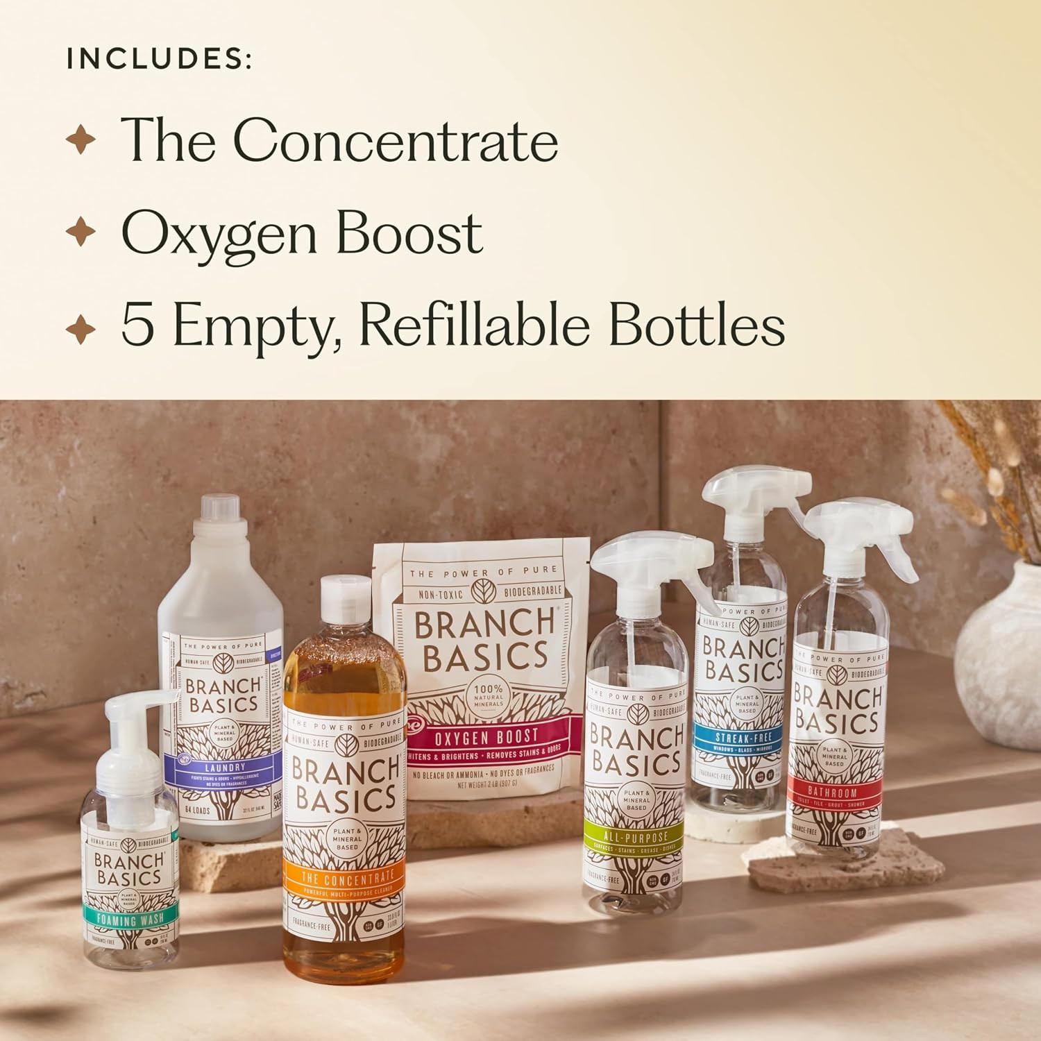 Branch Basics Premium Starter Kit: All Purpose Cleaner, Glass, and Bathroom Clea