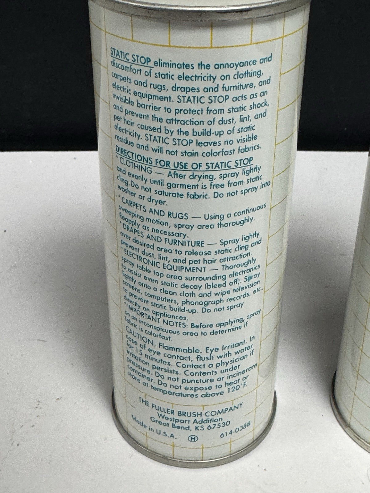Vintage Fuller Brush Static Stop 2 Cans 6.5 OZ BOTH CANS FULL AND SPRAY