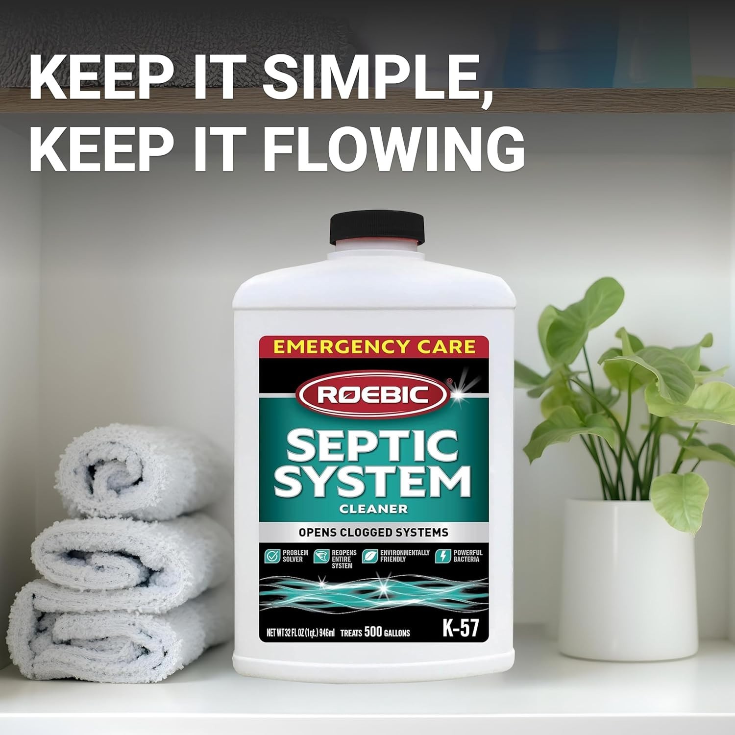Effective 32 Oz K-57-Q Septic System Cleaner – Tackles Clogs, Safe for Pipes