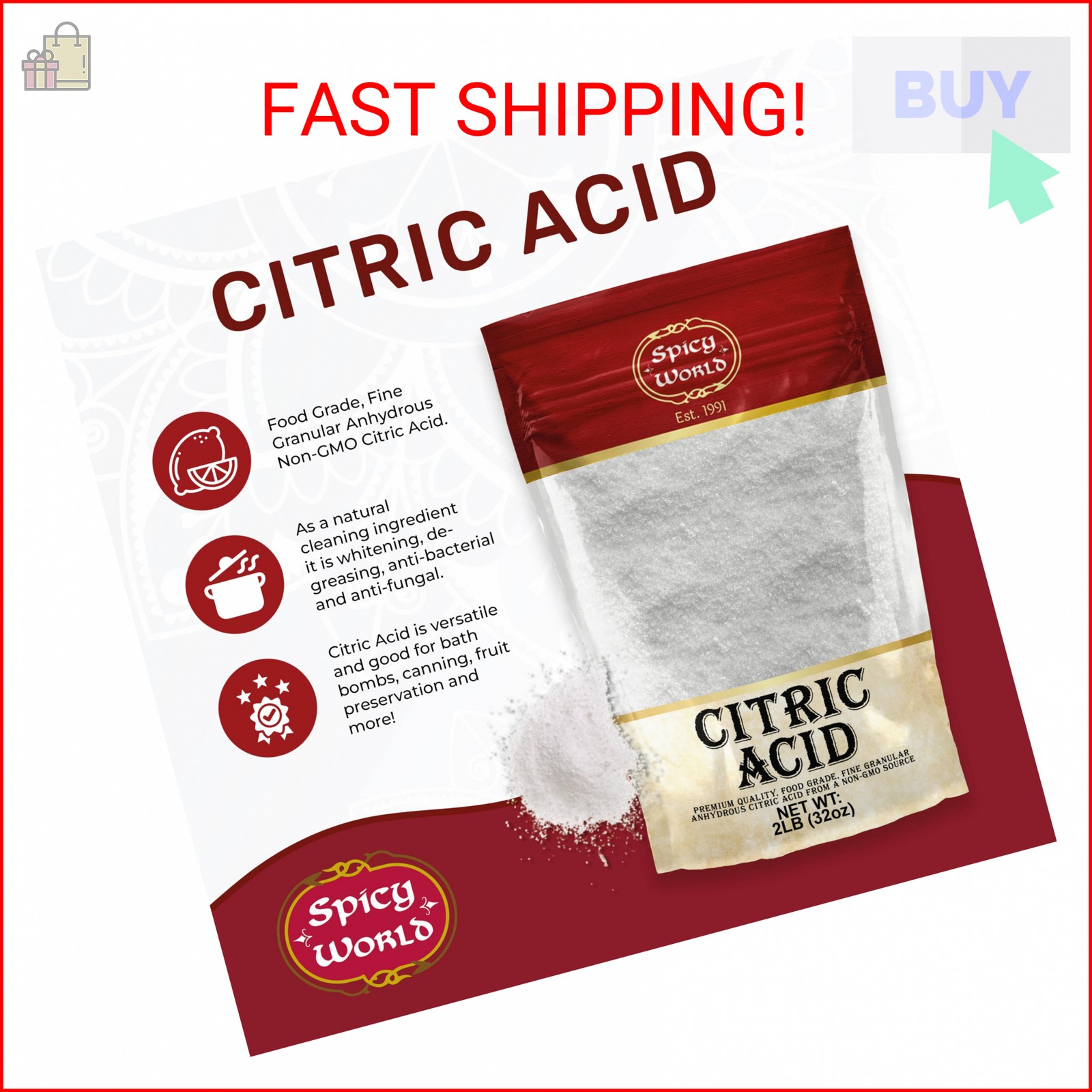 Citric Acid 2 LB Bag – 100% Pure, Food Grade & Non-GMO – Citric Acid Powder For