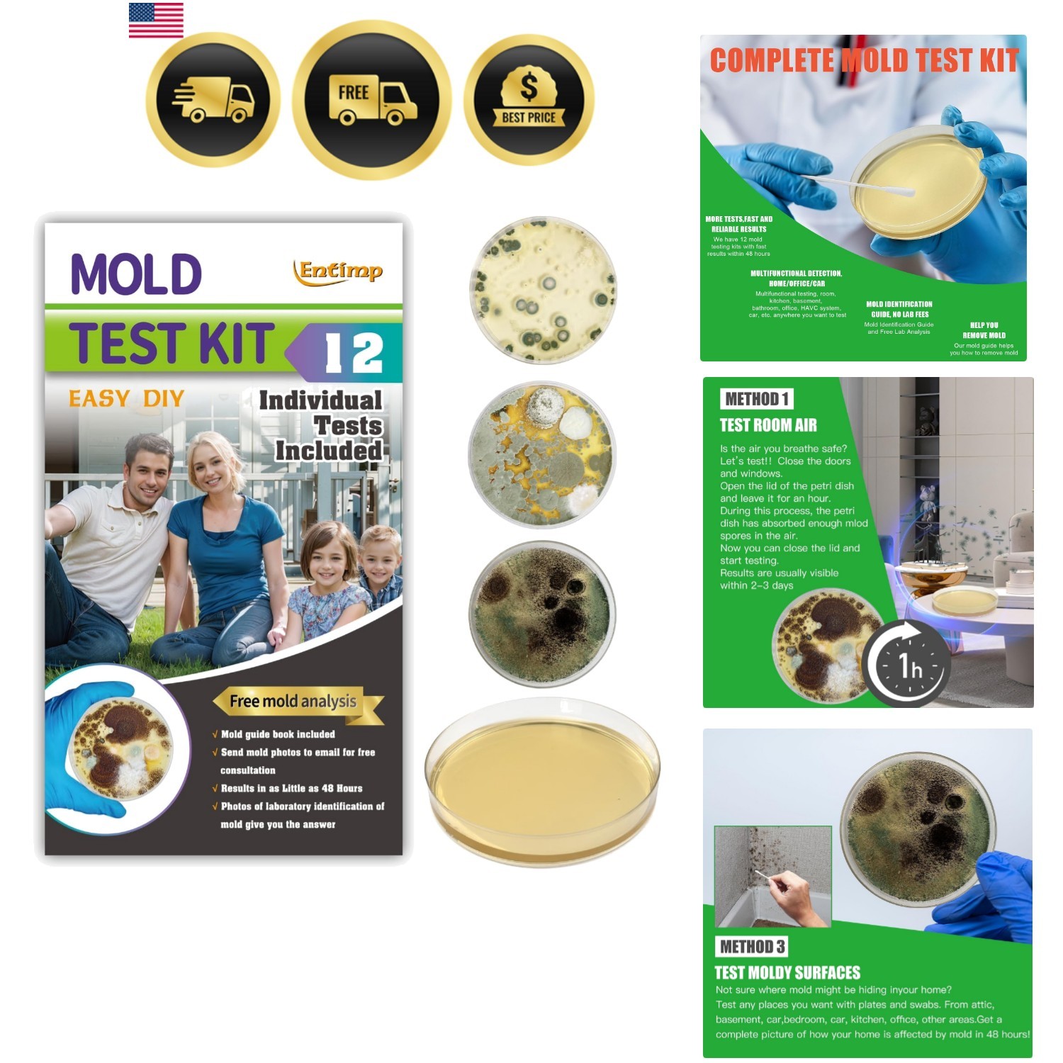 Mold Kit for Home Within 12 Individual Tests,DIY Detector at Home, Surface M…