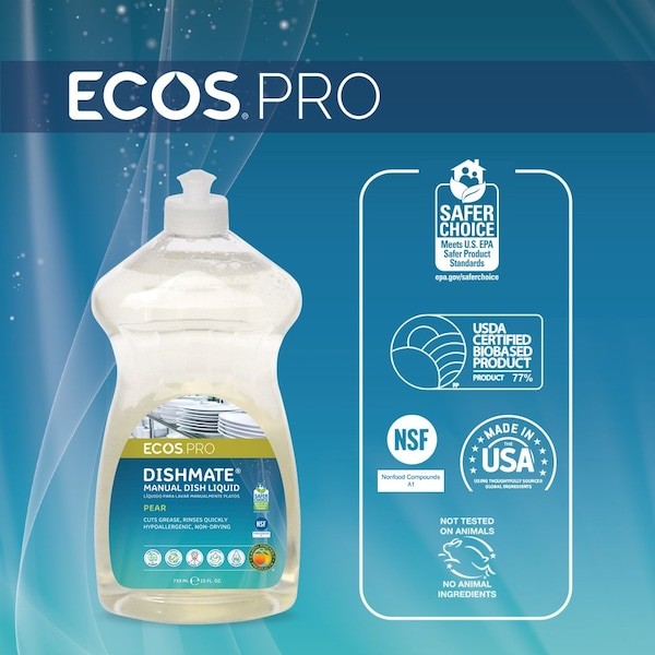 Ecos Pro Pl9720/6 Dish Soap, Clear, 25 Oz, Pear, Pk6