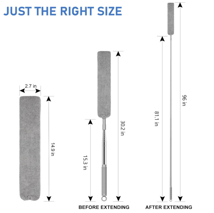 Retractable Gap Duster with Extension Pole Long Handle Cleaning Tool for Furnitu