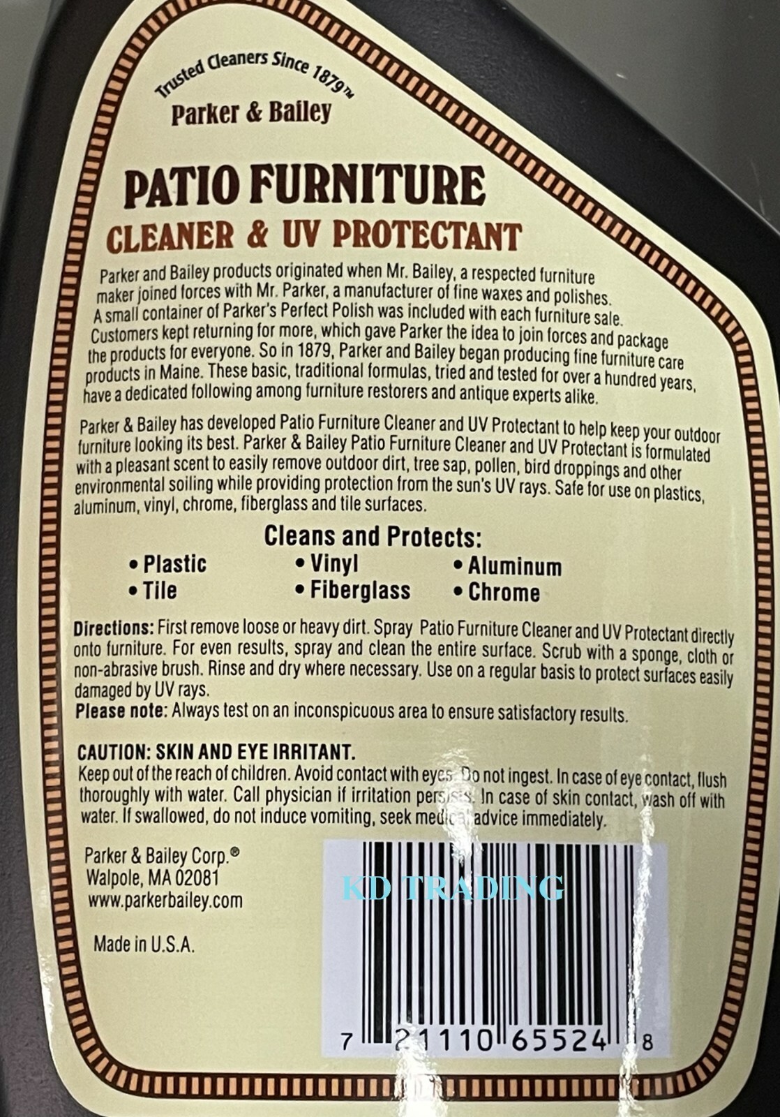 (2-Pk) PARKER & BAILEY Fiberglass Vinyl PATIO FURNITURE CLEANER & UV PROTECTANT