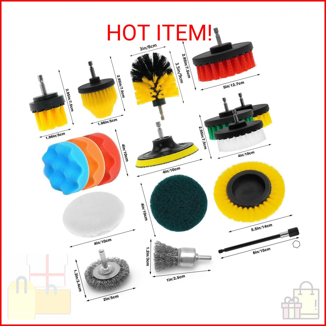 ETOUPA 30 Piece Drill Brush Attachments Set, Scrub Pads & Sponge & Wire Brush fo