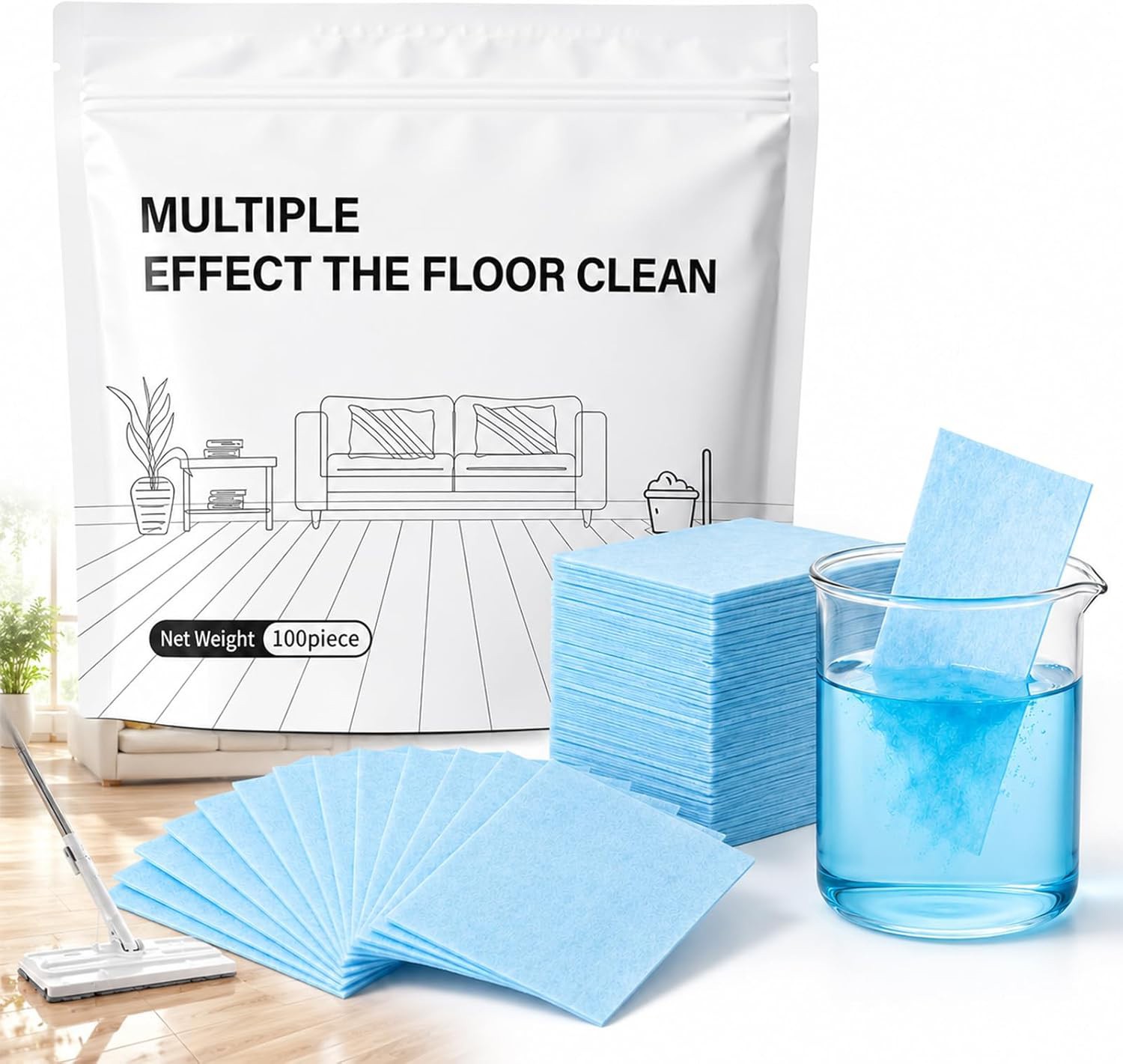100-500 X Multi-Effect Floor Clean Tablets, Water-Soluble Floor Cleaning Sheets