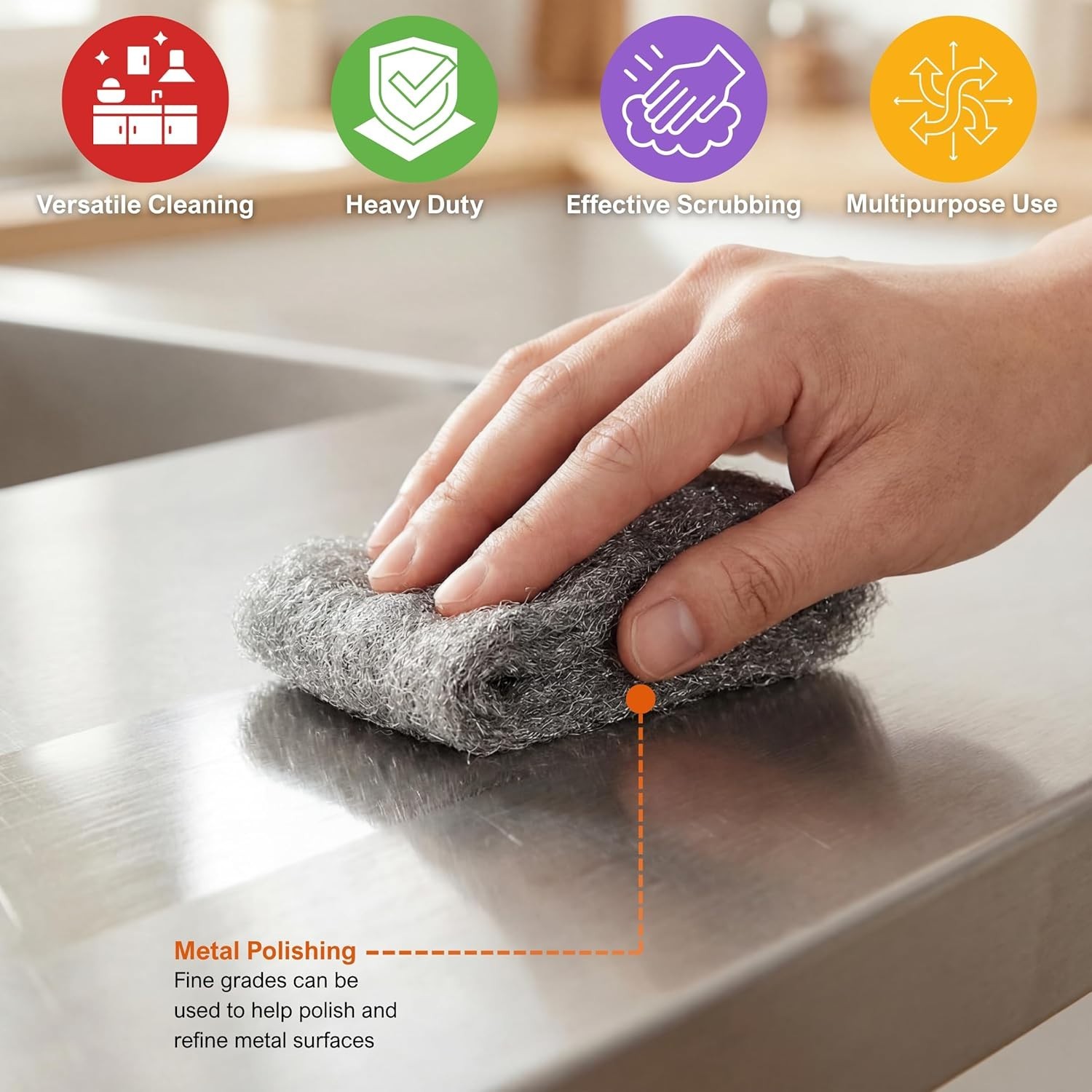 Wool Scrubber 0000 Fine for Cleaning Glass Pack of 8 Fine Steel Wool Pads for Po