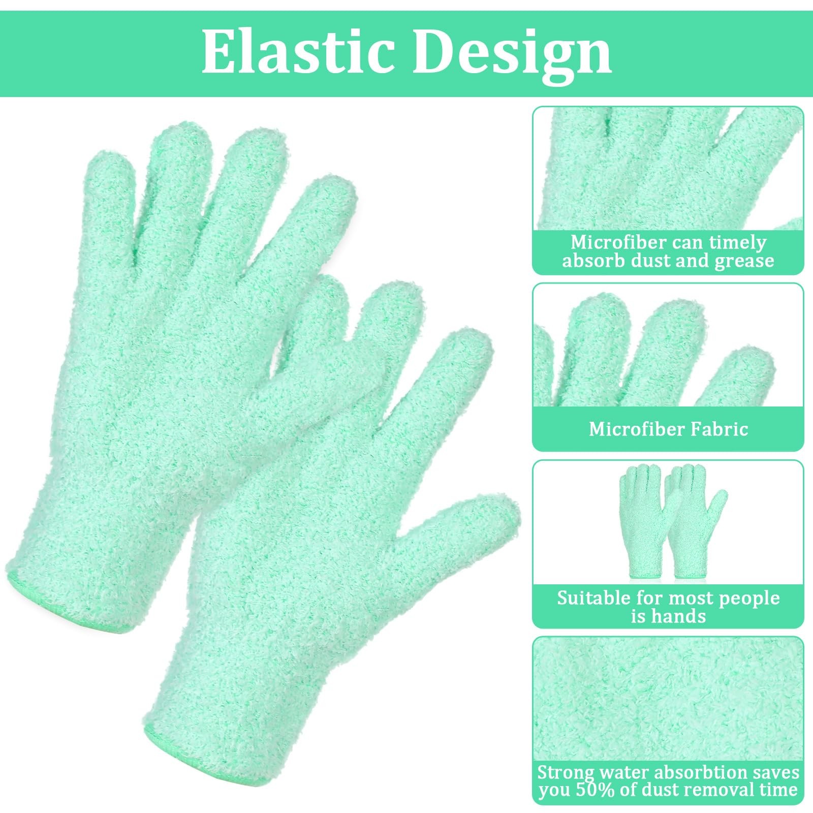 Ouligay Microfiber Gloves for Plant Dusting, Reusable Washable Small, Green