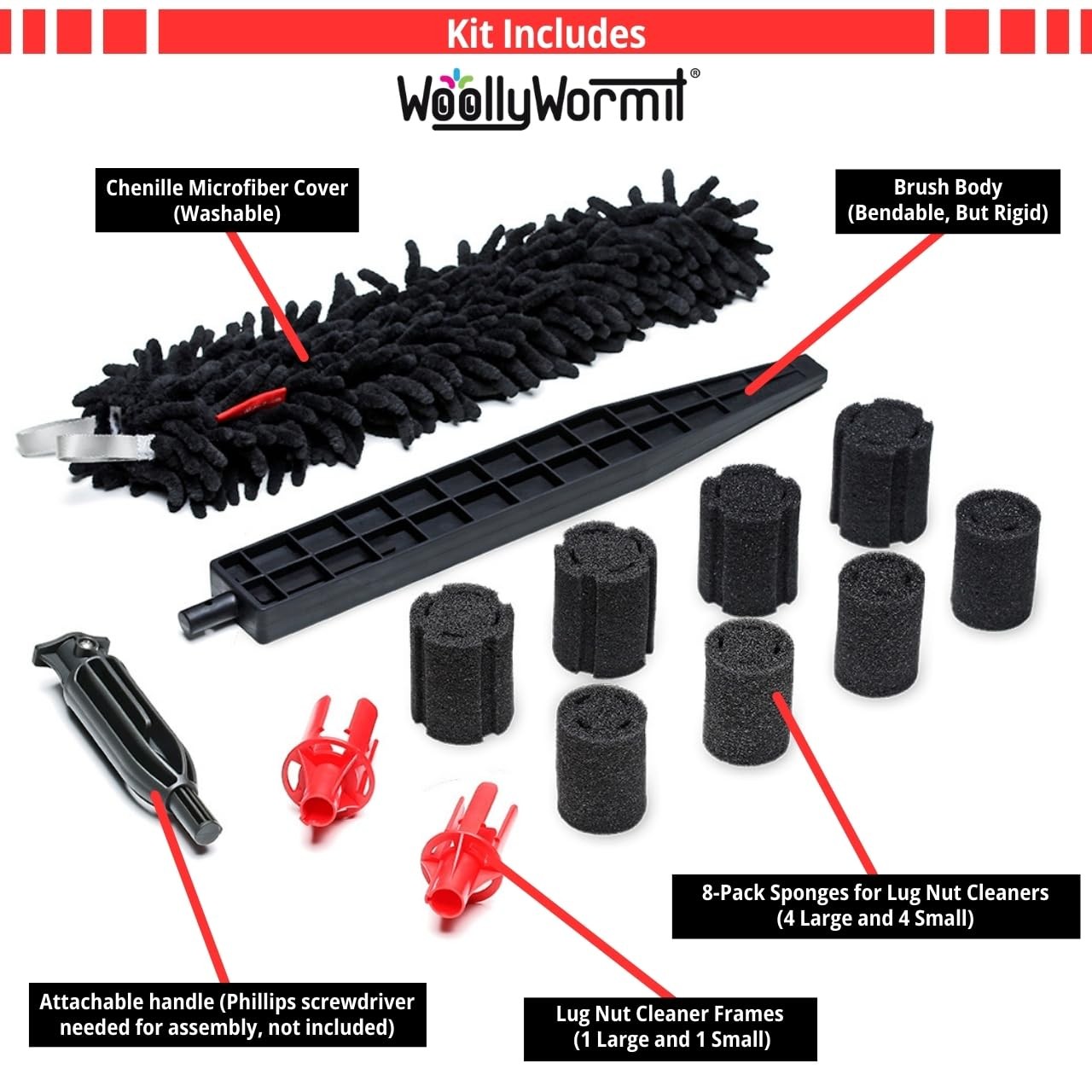 Wheel Cleaning Brush Car Detailing Kit – Rim Brush, Lug Nuts and Wheel Cleane…
