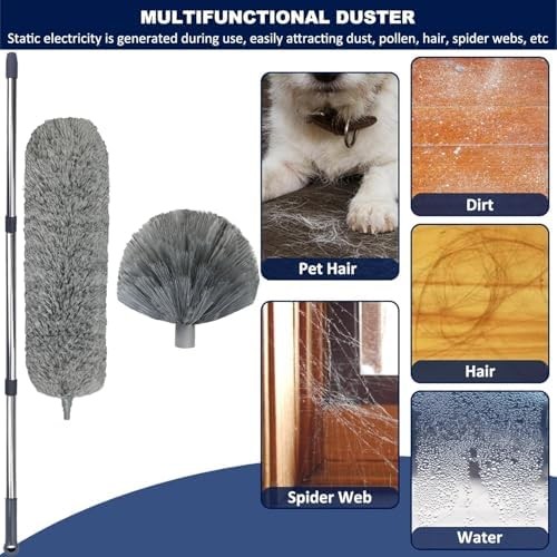 20 Ft+ High Reach Cobweb Dusting Kit with 3-14 Ft Extension Pole/Spider Web Brus