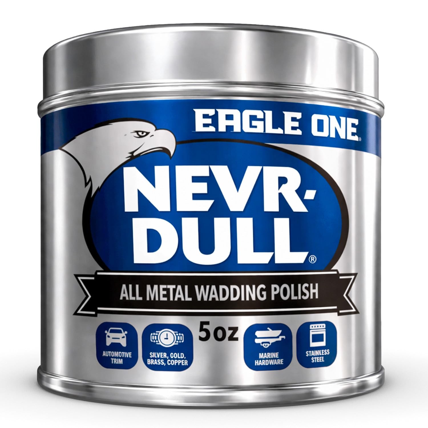 Nevr Dull All Metal Wadding Polish Pads for Chrome, Brass, SS, Alum 5oz Tin