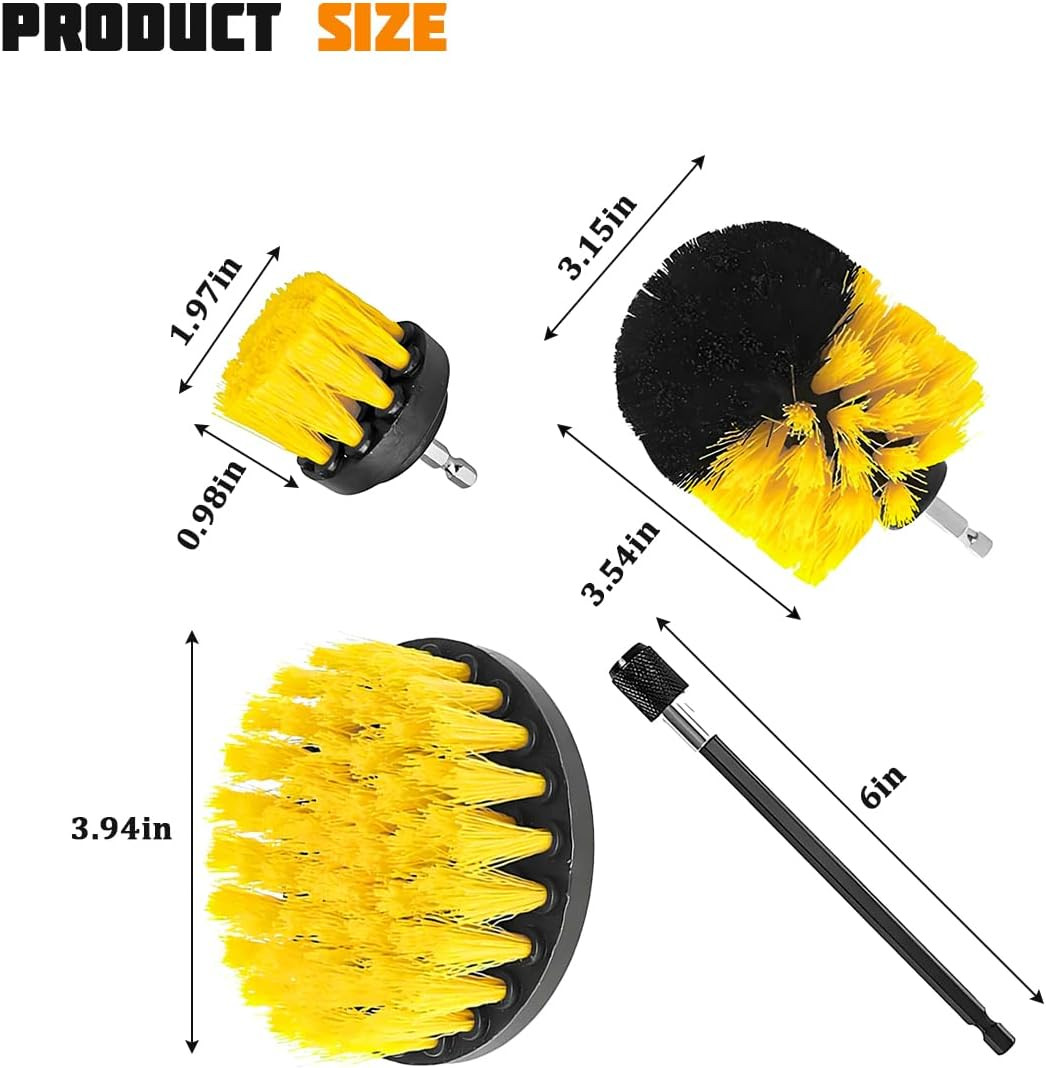 4Pcs/Set Car Drill Brush Attachment Set, Vehicle Drill Scrub Brushes Kit with Ex