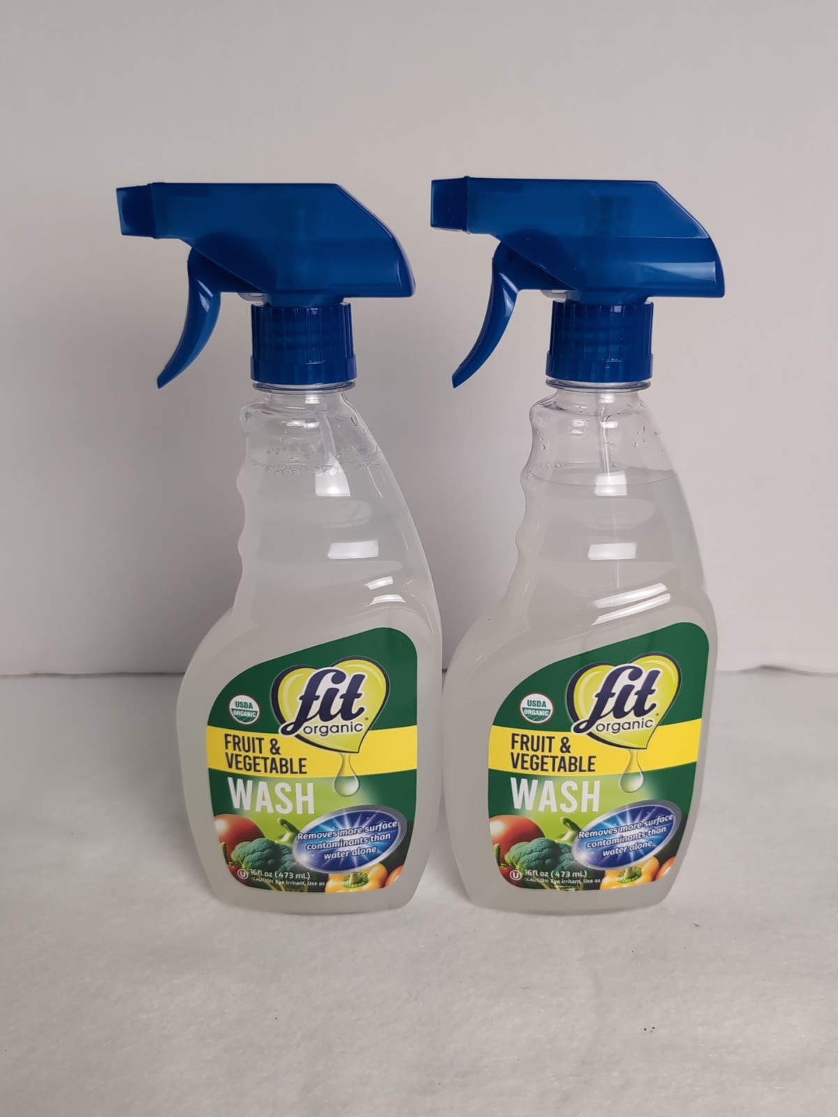 2x FIT Organic Fruit and Vegetable Wash Spray Bottle , Clear, 16 Fl Oz